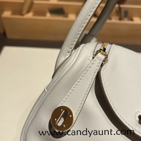 Hermes Mini Lindy swift 80 /Pearl Grey Gold Hardware 007