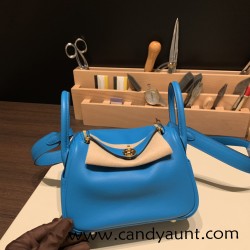 Hermes Mini Lindy swift 0F /Blue Frida Gold Hardware   014