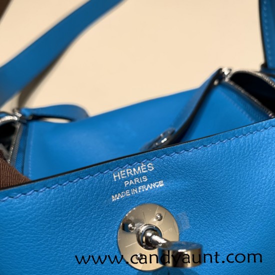 Hermes Mini Lindy 0F/ Blue Frida 0F /Blue Frida Silver Hardware 015