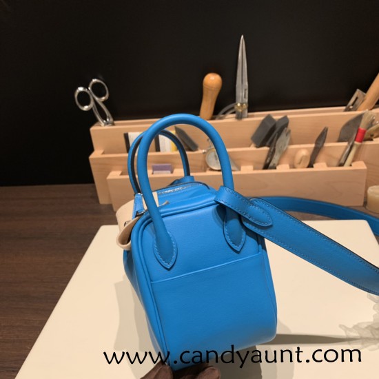 Hermes Mini Lindy 0F/ Blue Frida 0F /Blue Frida Silver Hardware 015