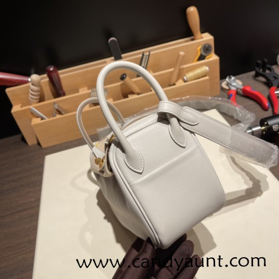 Hermes Mini Lindy 80 /Pearl Grey (Gris Perle) Gold Hardware 021