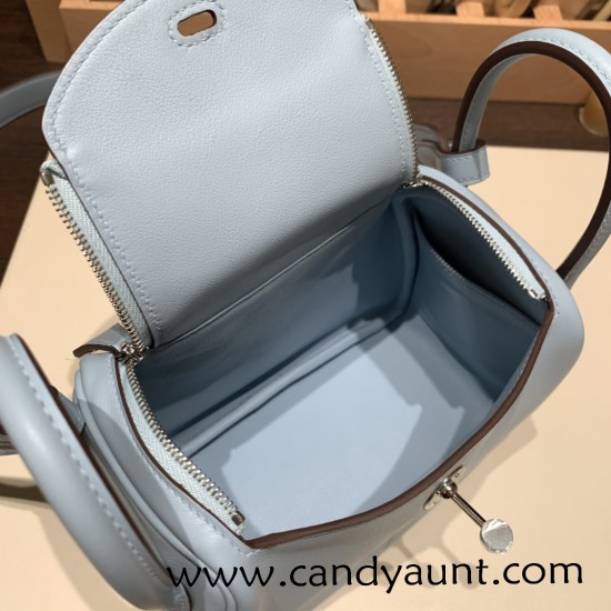 Hermes Mini Lindy swift 7R /Azur Silver Hardware 022