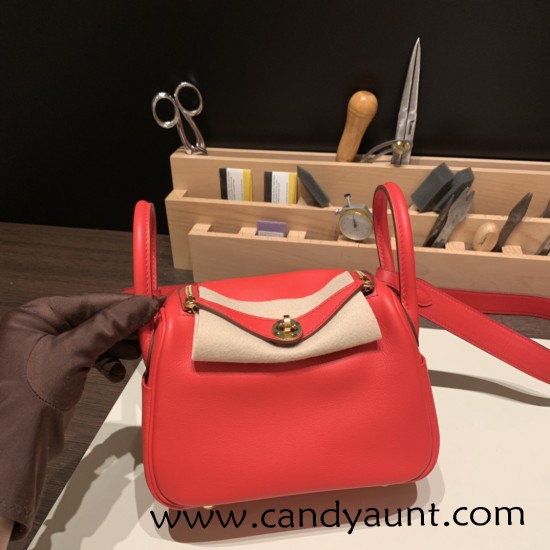 Hermes Mini Lindy swift S3/Rouge Cœur Gold Hardware 023