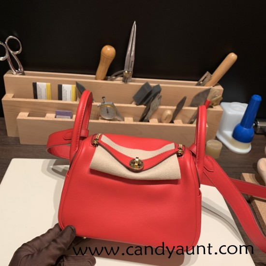 Hermes Mini Lindy swift S3/Rouge Cœur Gold Hardware 023