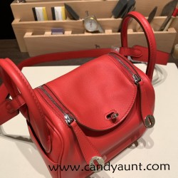 Hermes Mini Lindy S3/Rouge Cœur Silver Hardware 024