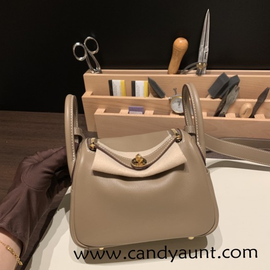 Hermes Mini Lindy 8C /Elephant Grey Gold Hardware 026