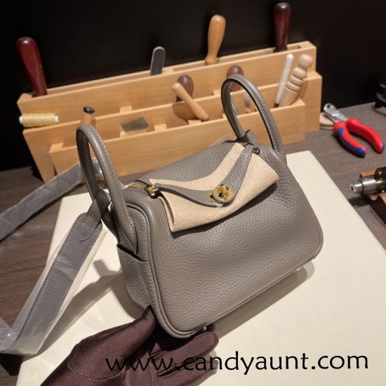 Hermes Mini Lindy Clemence 8F/Etain Gold Hardware 043