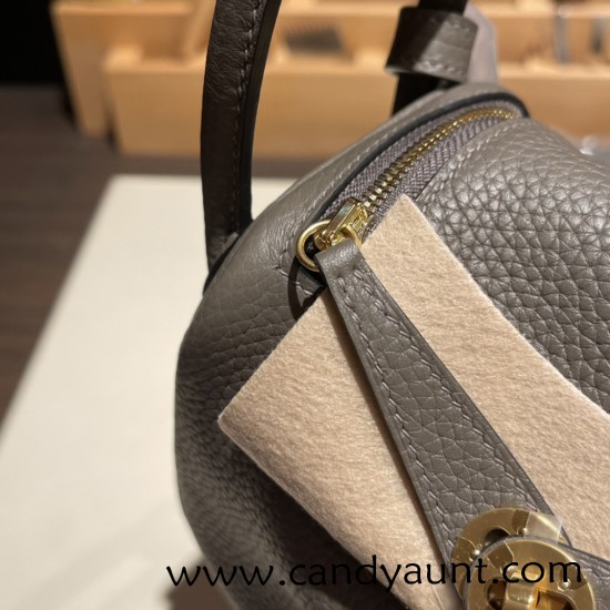 Hermes Mini Lindy Clemence 8F/Etain Gold Hardware 043