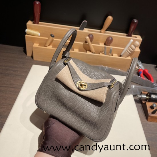 Hermes Mini Lindy Clemence 8F/Etain Gold Hardware 043