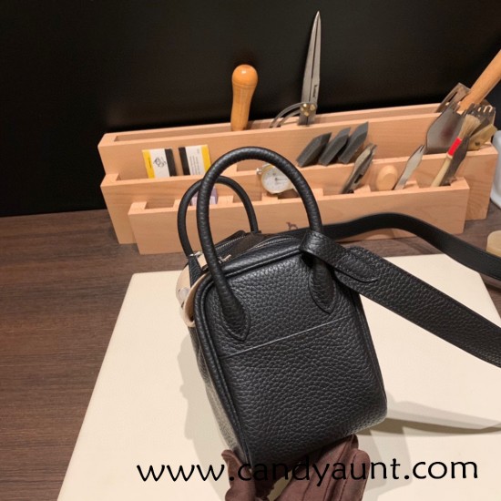 Hermes Mini Lindy Clemence 89 /Black (Noir) Silver Hardware 049