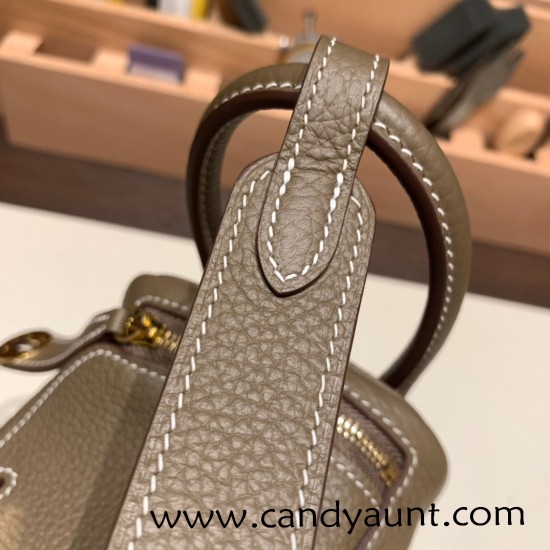 Hermes Mini Lindy Clemence 8C /Elephant Grey Gold Hardware 056