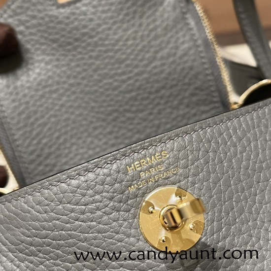 Hermes Mini Lindy Clemence 0L/ Gris Meyer Gold Hardware 059