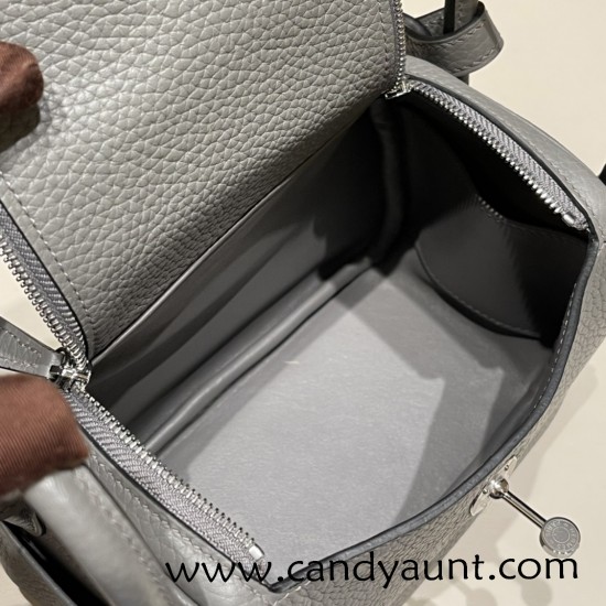 Hermes Mini Lindy Clemence 0L/ Gris Meyer Silver Hardware 060