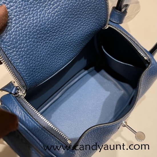 Hermes Mini Lindy Clemence S4 /Deep Blue Silver Hardware 065