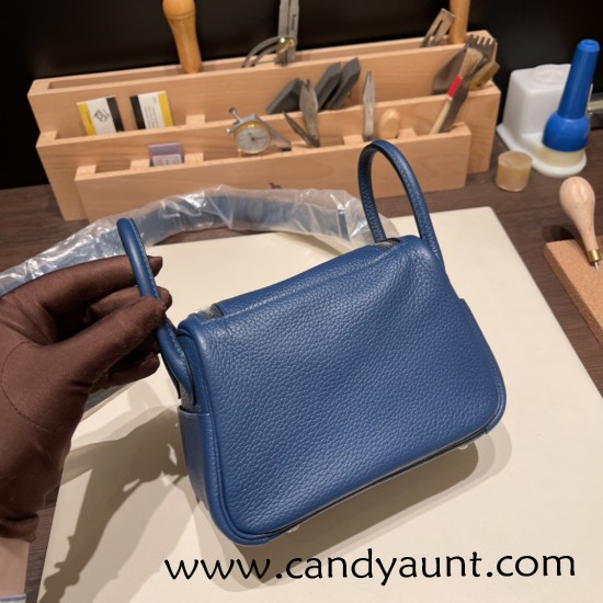 Hermes Mini Lindy Clemence S4 /Deep Blue Silver Hardware 065