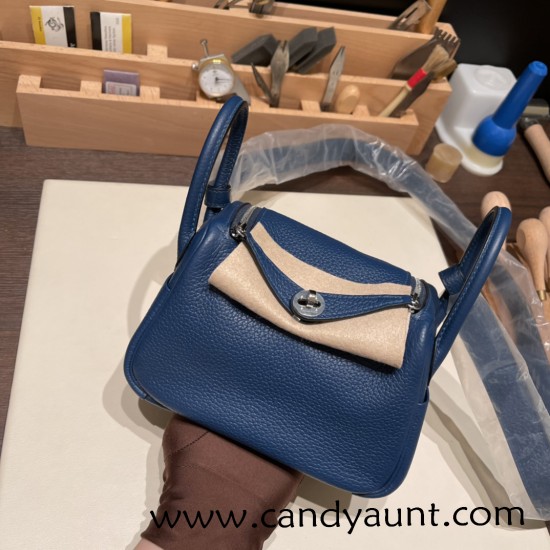 Hermes Mini Lindy Clemence S4 /Deep Blue Silver Hardware 065