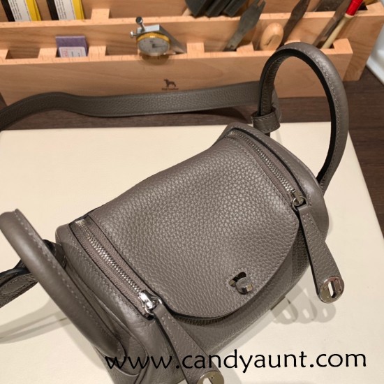 Hermes Mini Lindy Clemence 8F /Etain Silver Hardware 066