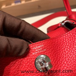 Hermes Mini Lindy Clemence S3/Rouge Cœur Silver Hardware 076