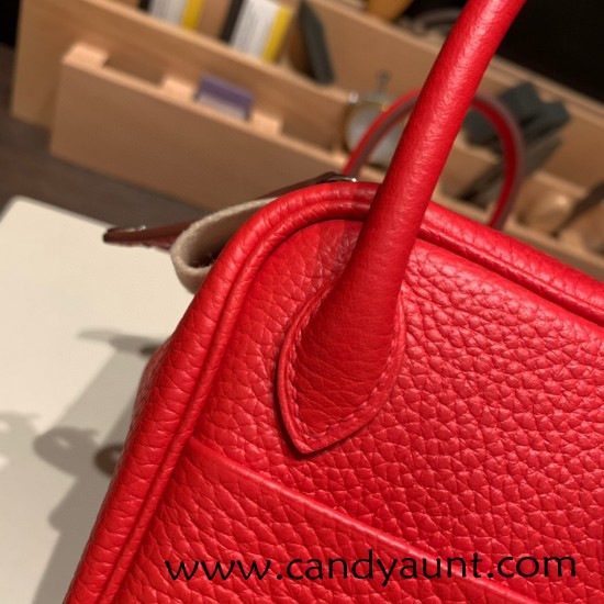 Hermes Mini Lindy Clemence S3/Rouge Cœur Silver Hardware 076