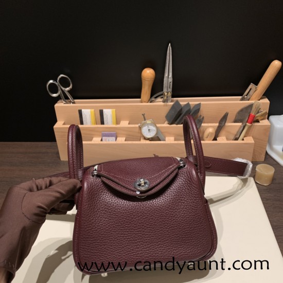 Hermes Mini Lindy Clemence 0G /Rouge Sellier Silver Hardware 087