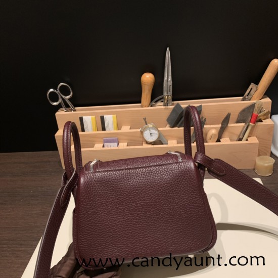 Hermes Mini Lindy Clemence 0G /Rouge Sellier Silver Hardware 087