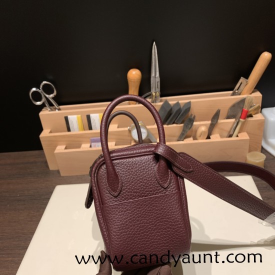 Hermes Mini Lindy Clemence 0G /Rouge Sellier Silver Hardware 087