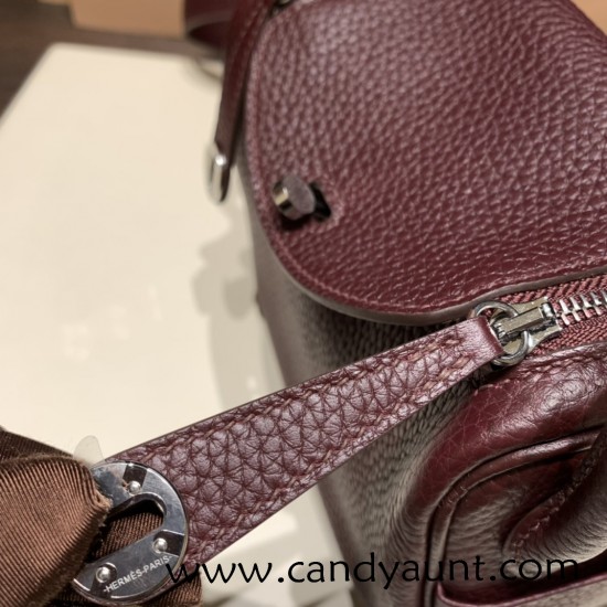 Hermes Mini Lindy Clemence 0G /Rouge Sellier Silver Hardware 087