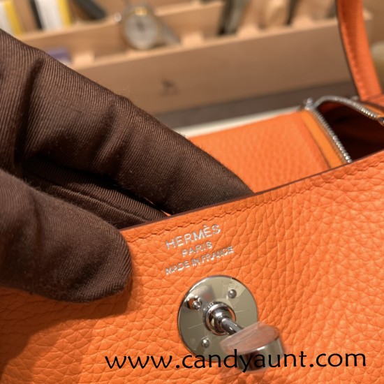 Hermes Mini Lindy Clemence 93 /Orange Silver Hardware 091