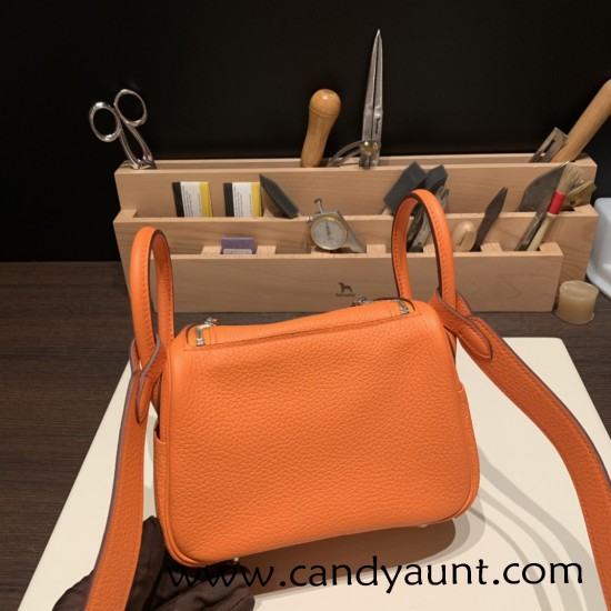 Hermes Mini Lindy Clemence 93 /Orange Silver Hardware 091