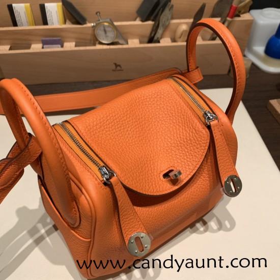 Hermes Mini Lindy Clemence 93 /Orange Silver Hardware 091