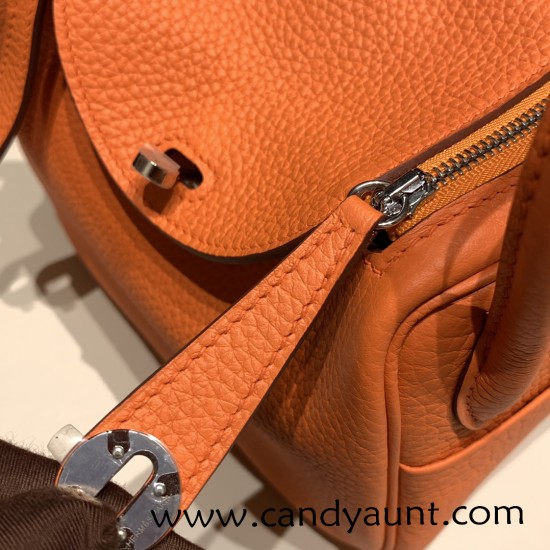 Hermes Mini Lindy Clemence 93 /Orange Silver Hardware 091