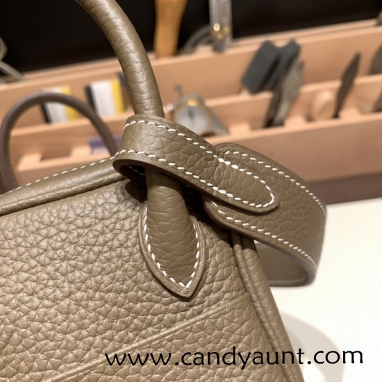 Hermes Mini Lindy Clemence 18/Étoupe Grey Silver Hardware 092