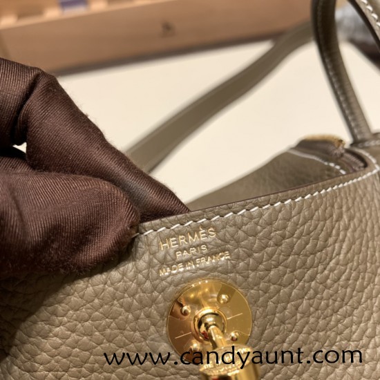 Hermes Mini Lindy Clemence 18/Étoupe Grey Gold Hardware 093