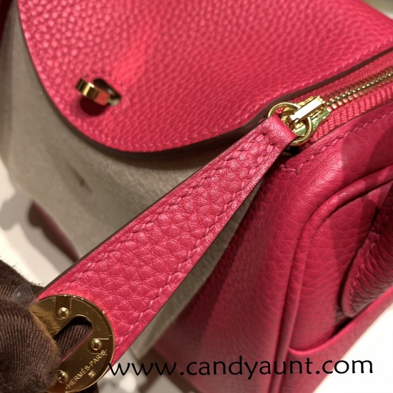 Hermes Mini Lindy Clemence I6 /Rose Extreme Gold Hardware 098