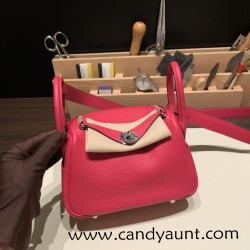 Hermes Mini Lindy Clemence I6 /Rose Extreme Silver Hardware 099