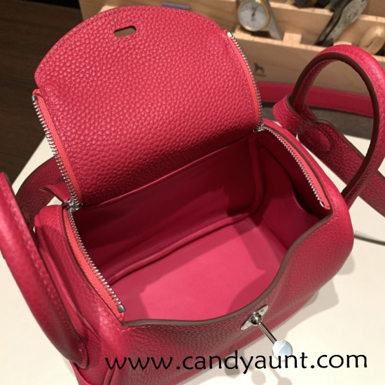 Hermes Mini Lindy Clemence I6 /Rose Extreme Silver Hardware 099