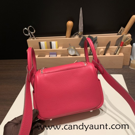 Hermes Mini Lindy Clemence I6 /Rose Extreme Silver Hardware 099