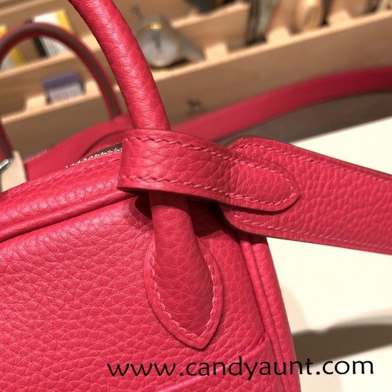 Hermes Mini Lindy Clemence I6 /Rose Extreme Silver Hardware 099