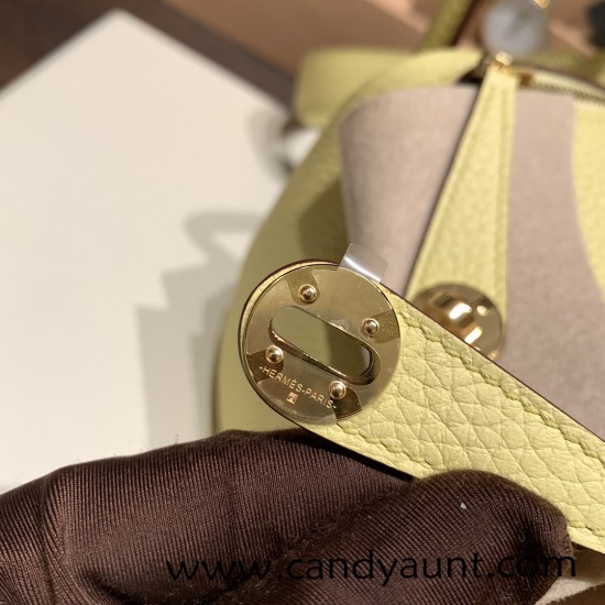 Hermes Mini Lindy Clemence 1Z /Jaune Poussin Gold Hardware 100