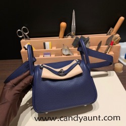 Hermes Mini Lindy Clemence 73 /Blue Saphir Silver Hardware 102