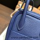 Hermes Mini Lindy Clemence 73 /Blue Saphir Silver Hardware 102