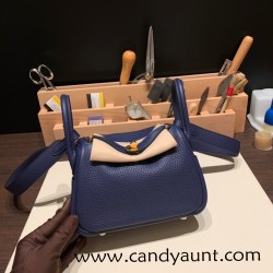 Hermes Mini Lindy Clemence 73 /Blue Saphir Gold Hardware 103