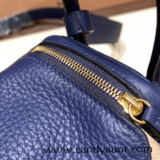 Hermes Mini Lindy Clemence 73 /Blue Saphir Gold Hardware 103