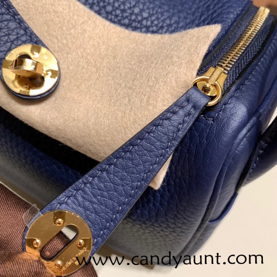 Hermes Mini Lindy Clemence 73 /Blue Saphir Gold Hardware 103