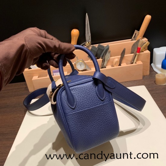 Hermes Mini Lindy Clemence 73 /Blue Saphir Gold Hardware 103