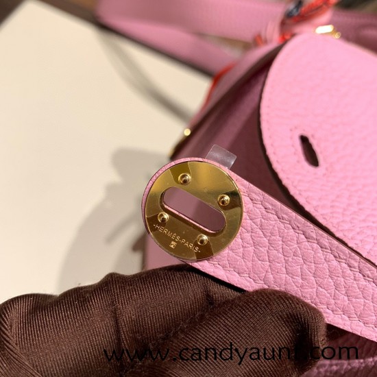 Hermes Mini Lindy Clemence X9/ Mauve Sylvestre Gold Hardware  105