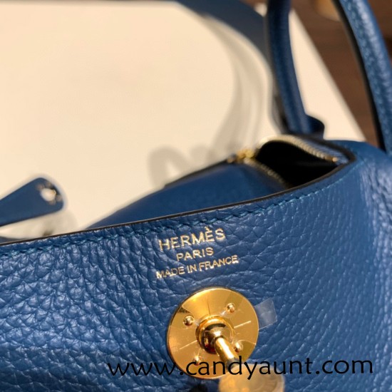 Hermes Mini Lindy Clemence S4 /Deep Blue Gold Hardware 107