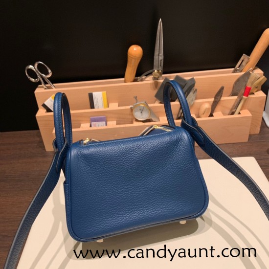 Hermes Mini Lindy Clemence S4 /Deep Blue Gold Hardware 107