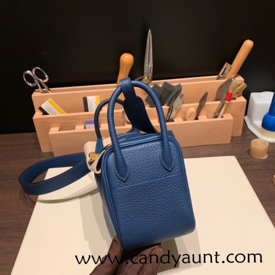 Hermes Mini Lindy Clemence S4 /Deep Blue Gold Hardware 107