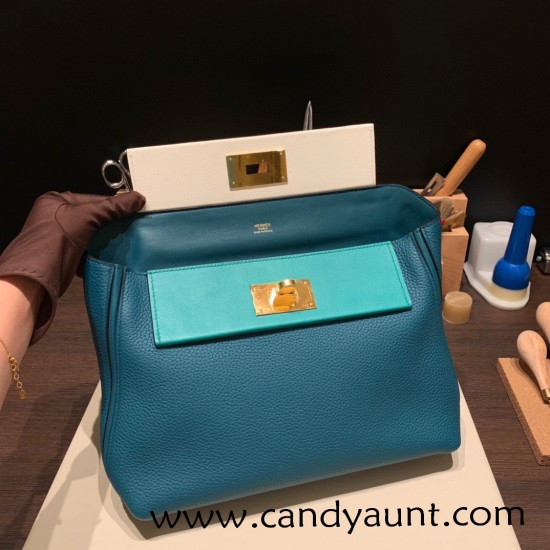 Hermes kelly 2424 togo & swift W0 /Vert Bosphore& 6H /Vert Veronese 29cm Gold Hardware 29cm Full Handmade 